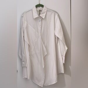 Comfy USA White Button Up Tunic Blouse Long Sleeve Lagenlook Women’s Size Large